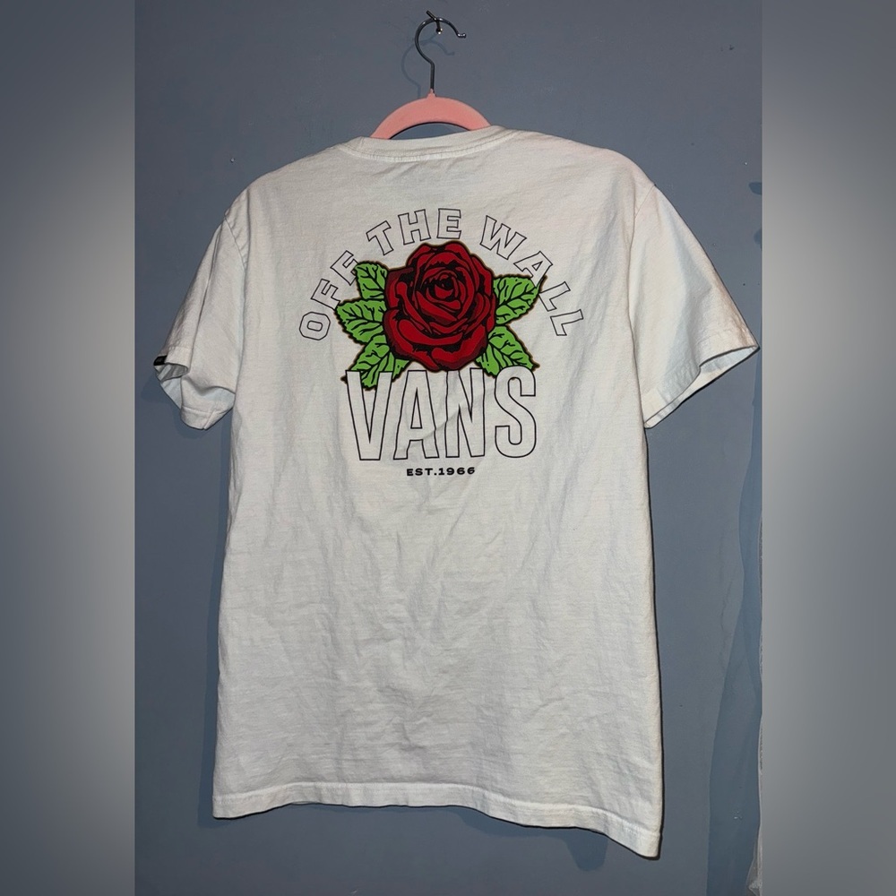 Vans White Tee with Rose Graphic